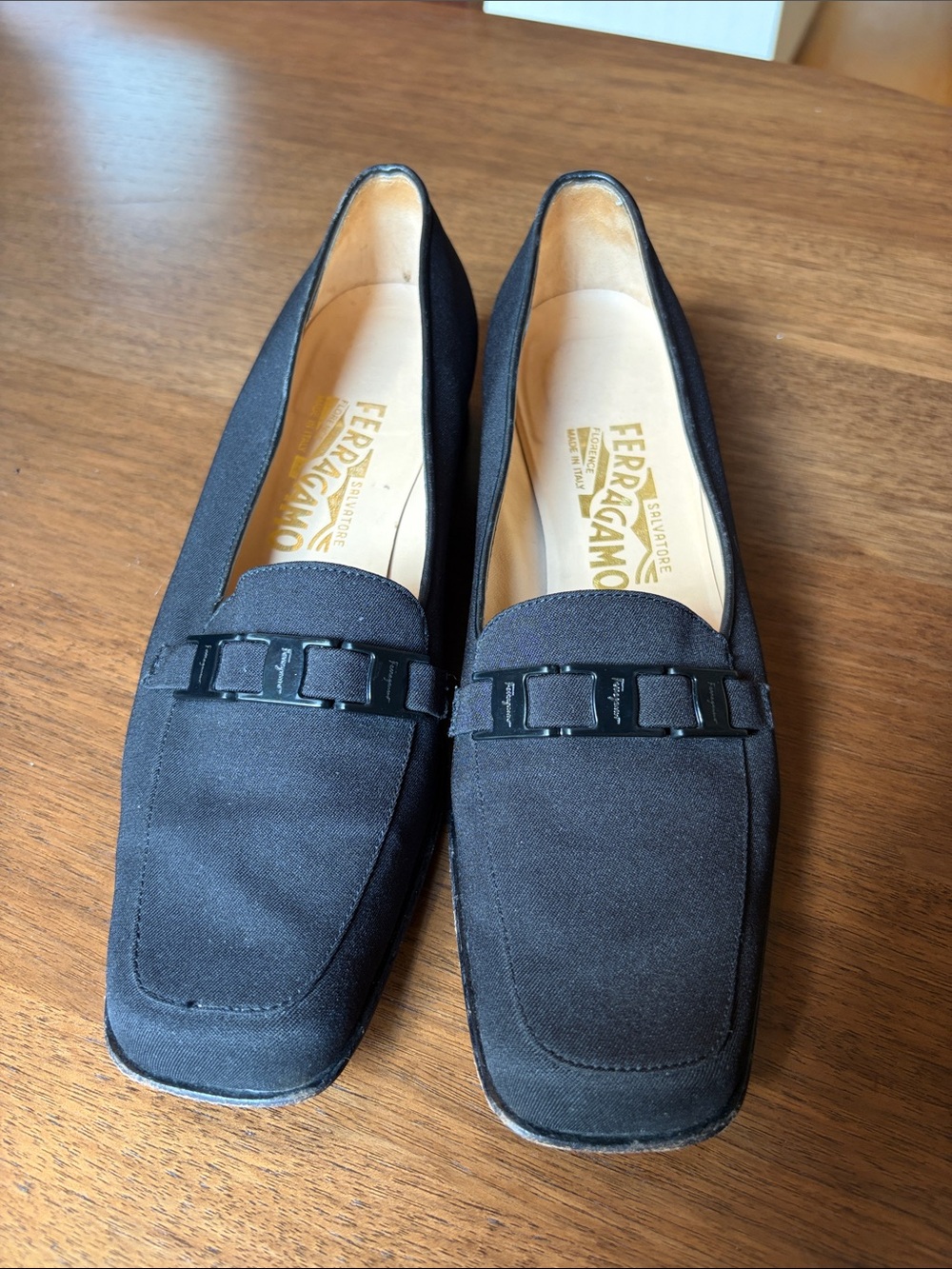 Salvatore Ferragamo Black Canvas Loafers with Signature Bit